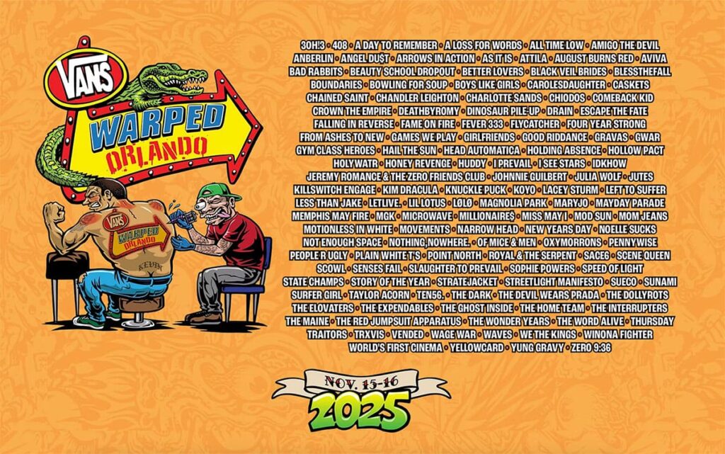 O line-up da edição de 2025 do festival Vans Warped Tour