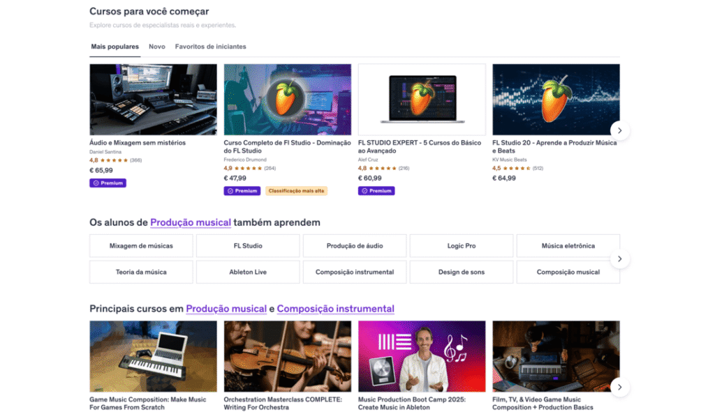 cursos de produção musical Udemy